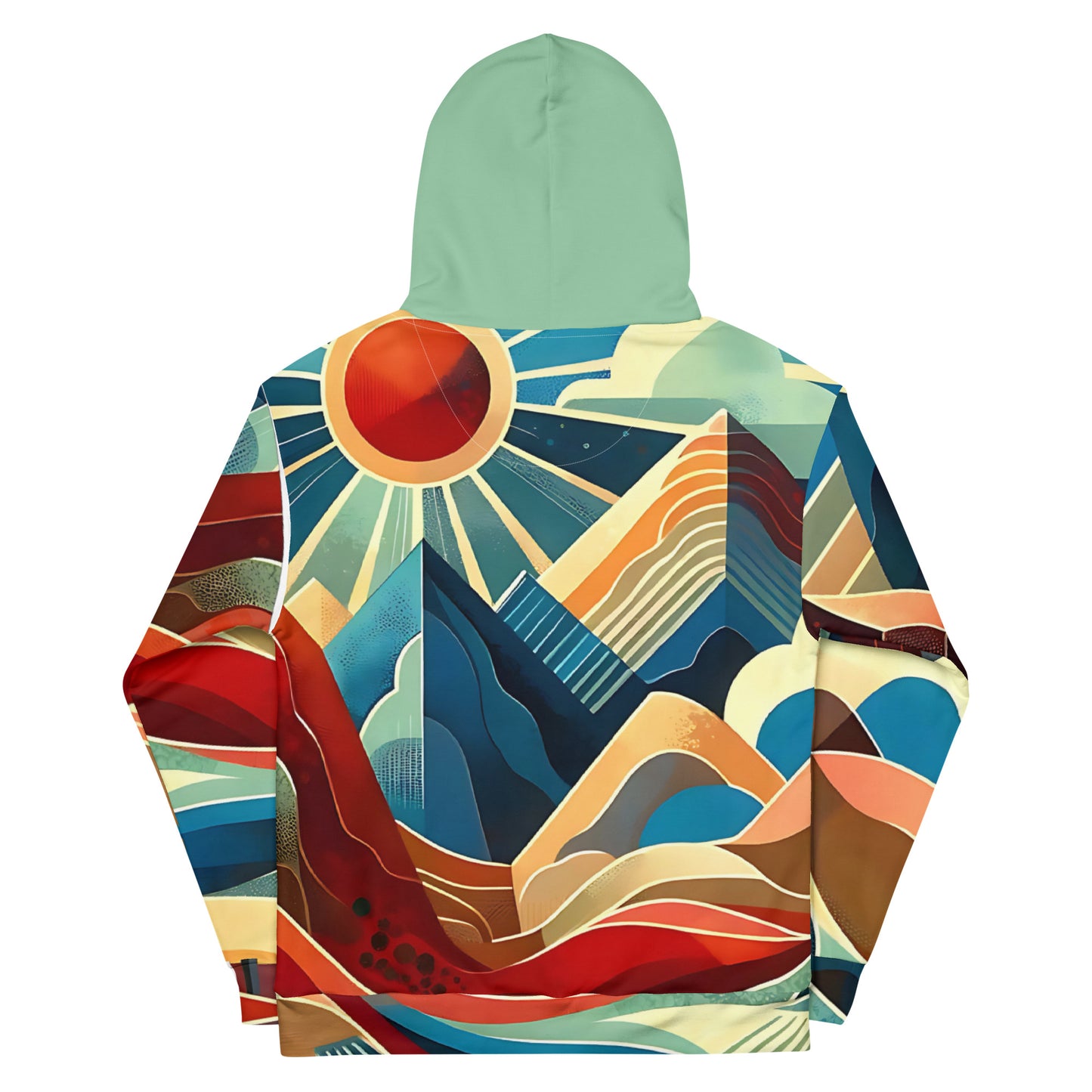 Desert Landscape Abstract Eastern Sierra Hoodie – Unisex Minimalist Artistic All-Over Print Graphic Pullover, Vibrant Mountain Design