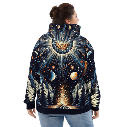 Cosmic Campfire Magic Hoodie – Adult Unisex Artistic All-Over Print Sweatshirt, Artistic Graphic Outerwear