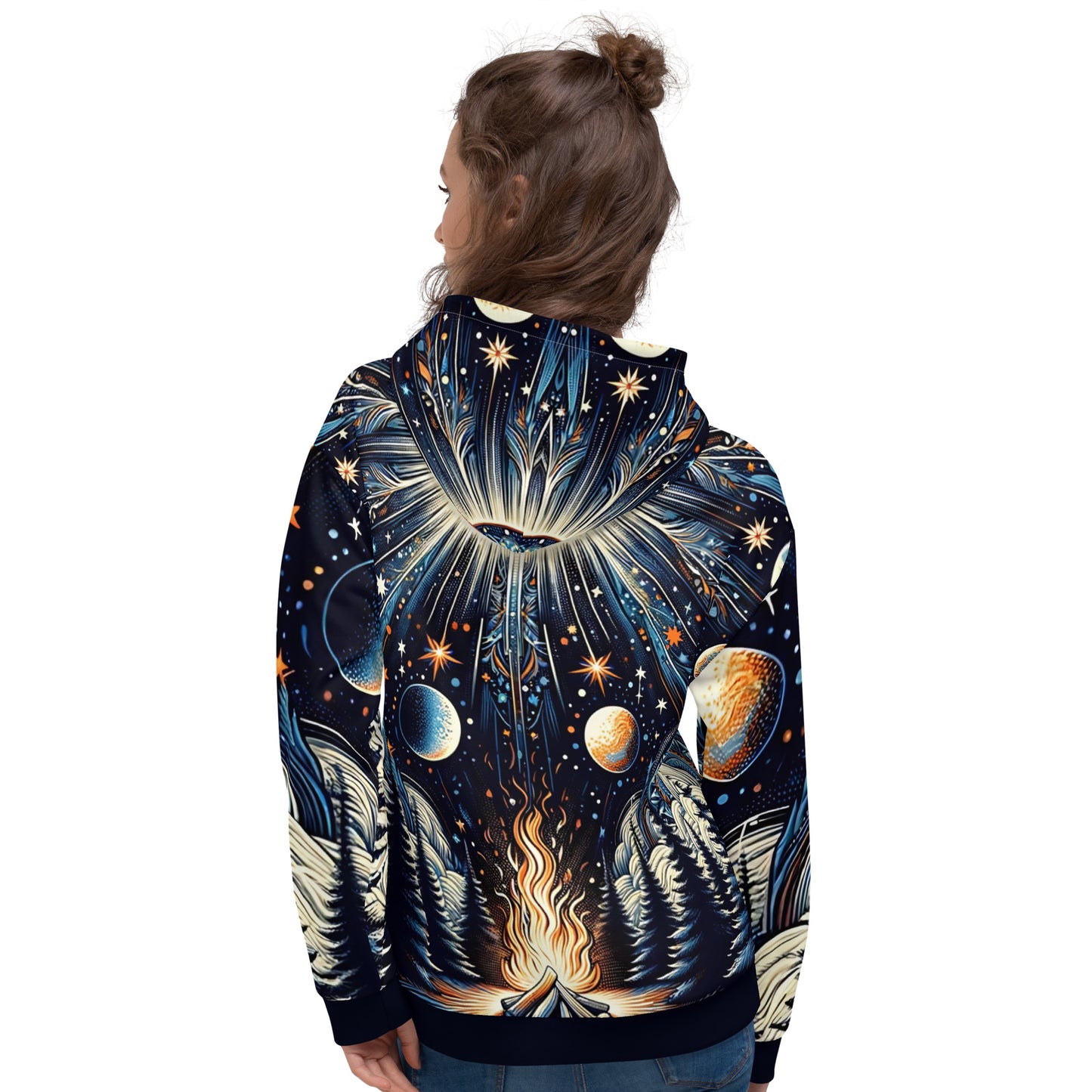 Cosmic Campfire Magic Hoodie – Adult Unisex Artistic All-Over Print Sweatshirt, Artistic Graphic Outerwear