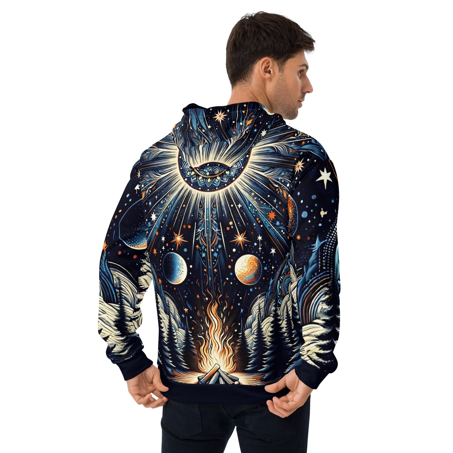 Cosmic Campfire Magic Hoodie – Adult Unisex Artistic All-Over Print Sweatshirt, Artistic Graphic Outerwear