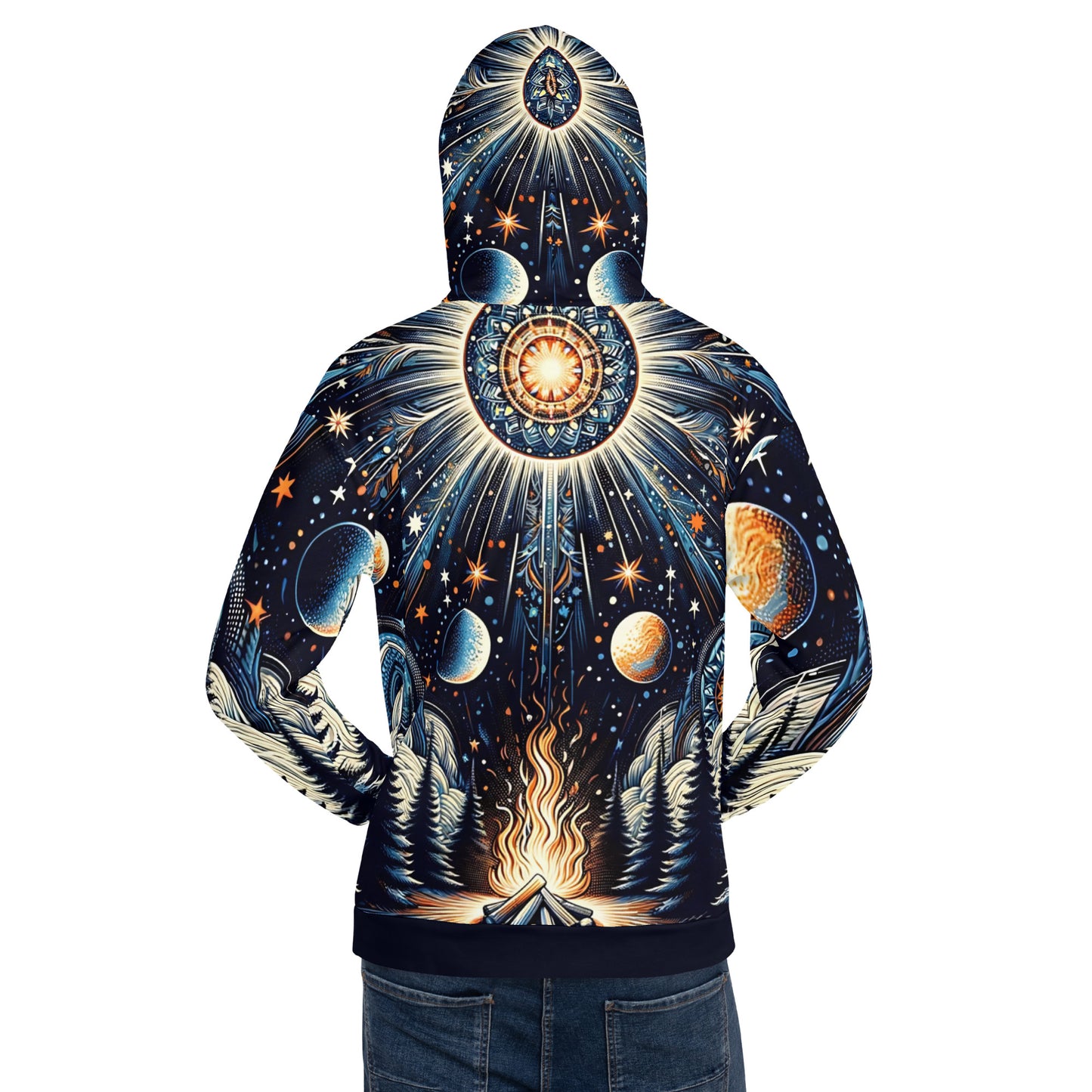 Cosmic Campfire Magic Hoodie – Adult Unisex Artistic All-Over Print Sweatshirt, Artistic Graphic Outerwear