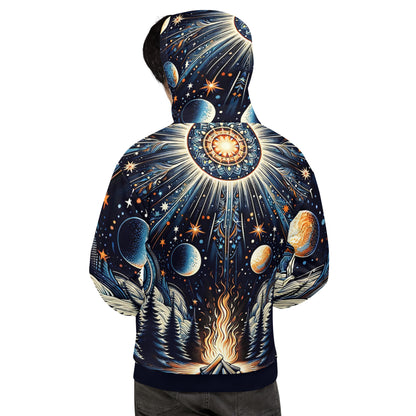 Cosmic Campfire Magic Hoodie – Adult Unisex Artistic All-Over Print Sweatshirt, Artistic Graphic Outerwear