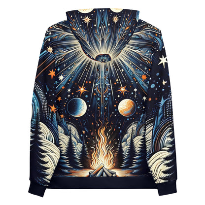 Cosmic Campfire Magic Hoodie – Adult Unisex Artistic All-Over Print Sweatshirt, Artistic Graphic Outerwear