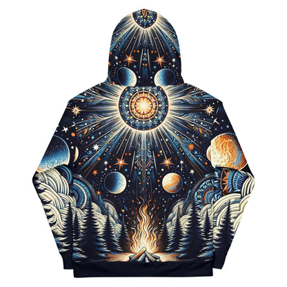 Cosmic Campfire Magic Hoodie – Adult Unisex Artistic All-Over Print Sweatshirt, Artistic Graphic Outerwear