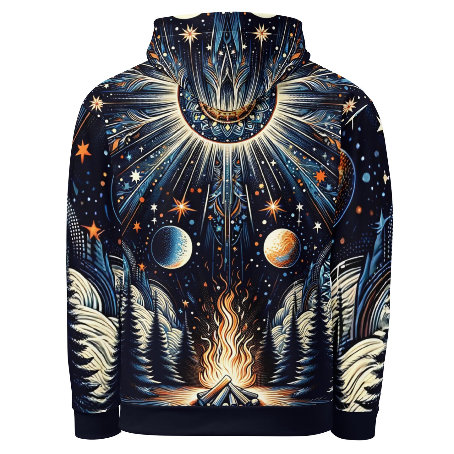 Cosmic Campfire Magic Hoodie – Adult Unisex Artistic All-Over Print Sweatshirt, Artistic Graphic Outerwear