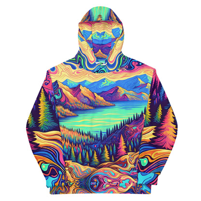 Psychedelic Hoodie Adult, Mountain Lake Forest Landscape All Over Print