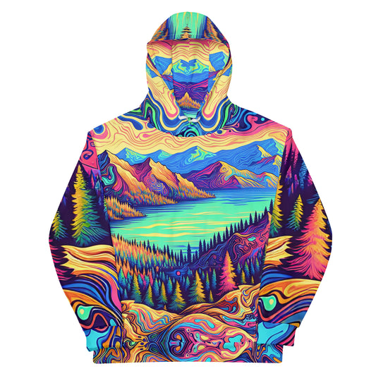 Psychedelic Hoodie Adult, Mountain Lake Forest Landscape All Over Print