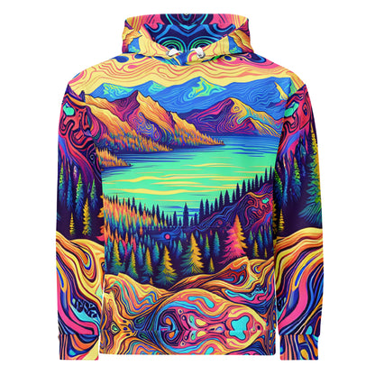 Psychedelic Hoodie Adult, Mountain Lake Forest Landscape All Over Print