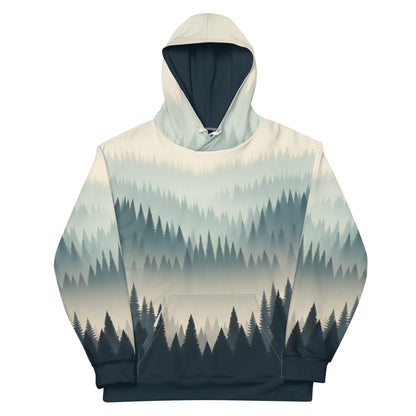 Misty Forest Hoodie Adult, Minimalist Forest Tree Line Gradient All-Over Print Graphic Pullover