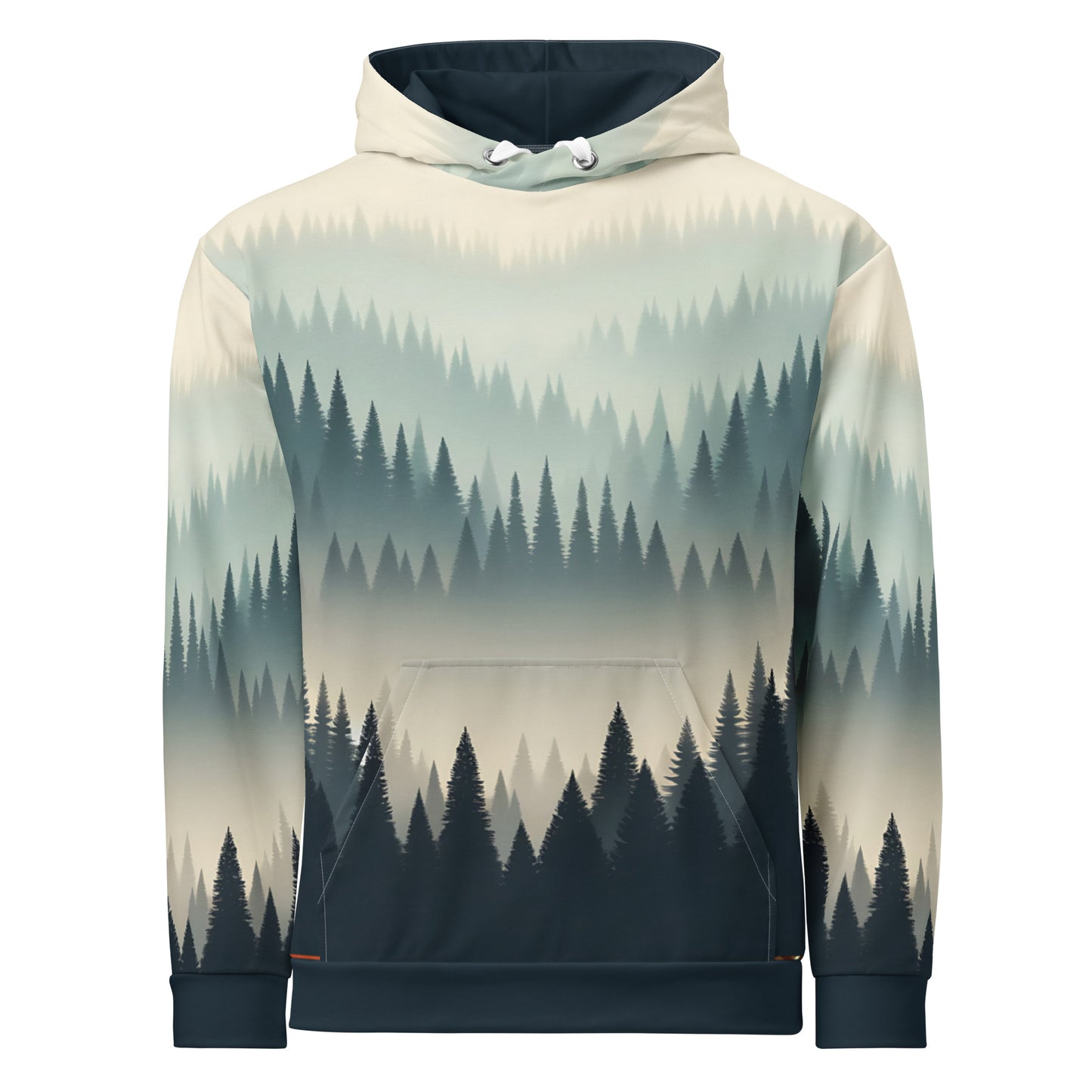 Misty Forest Hoodie Adult, Minimalist Forest Tree Line Gradient All-Over Print Graphic Pullover