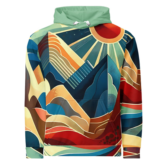 Desert Landscape Abstract Eastern Sierra Hoodie – Unisex Minimalist Artistic All-Over Print Graphic Pullover, Vibrant Mountain Design