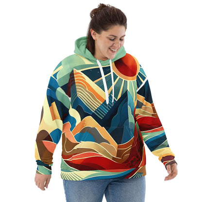 Desert Landscape Abstract Eastern Sierra Hoodie – Unisex Minimalist Artistic All-Over Print Graphic Pullover, Vibrant Mountain Design