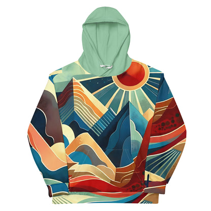 Desert Landscape Abstract Eastern Sierra Hoodie – Unisex Minimalist Artistic All-Over Print Graphic Pullover, Vibrant Mountain Design