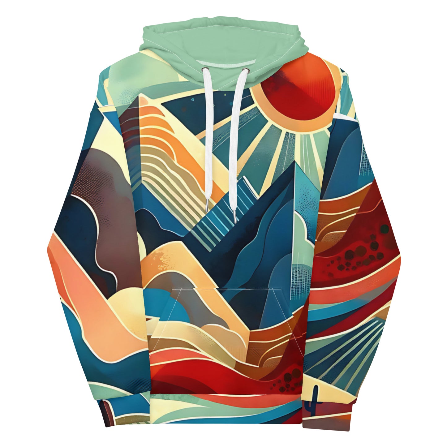 Desert Landscape Abstract Eastern Sierra Hoodie – Unisex Minimalist Artistic All-Over Print Graphic Pullover, Vibrant Mountain Design