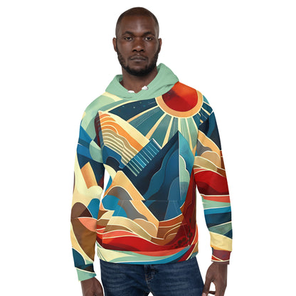 Desert Landscape Abstract Eastern Sierra Hoodie – Unisex Minimalist Artistic All-Over Print Graphic Pullover, Vibrant Mountain Design