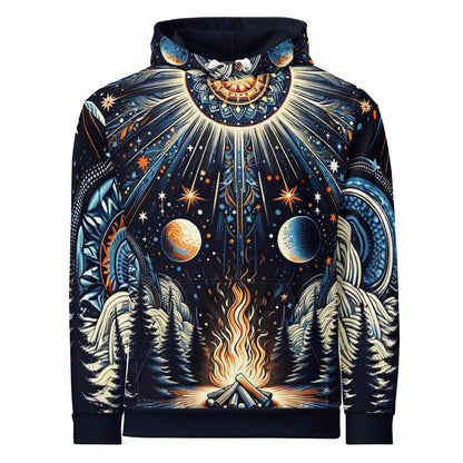 Cosmic Campfire Magic Hoodie – Adult Unisex Artistic All-Over Print Sweatshirt, Artistic Graphic Outerwear