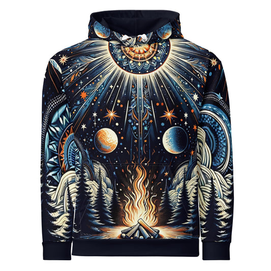 Cosmic Campfire Magic Hoodie – Adult Unisex Artistic All-Over Print Sweatshirt, Artistic Graphic Outerwear