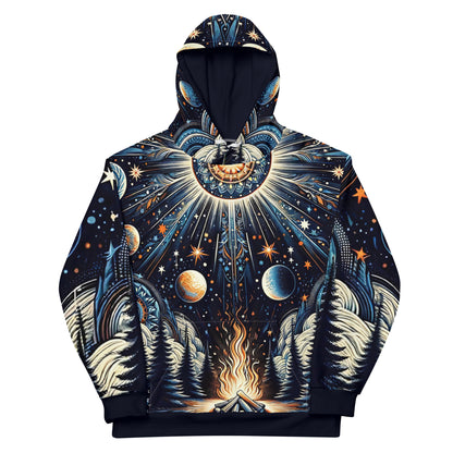 Cosmic Campfire Magic Hoodie – Adult Unisex Artistic All-Over Print Sweatshirt, Artistic Graphic Outerwear