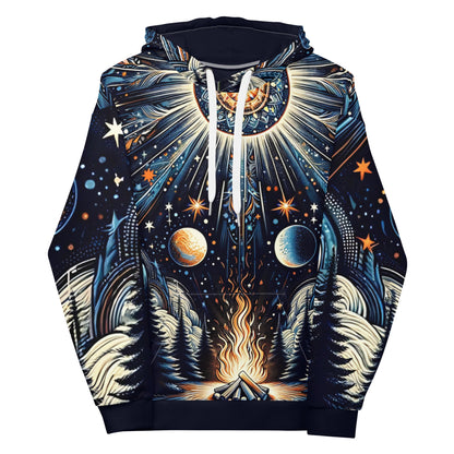 Cosmic Campfire Magic Hoodie – Adult Unisex Artistic All-Over Print Sweatshirt, Artistic Graphic Outerwear