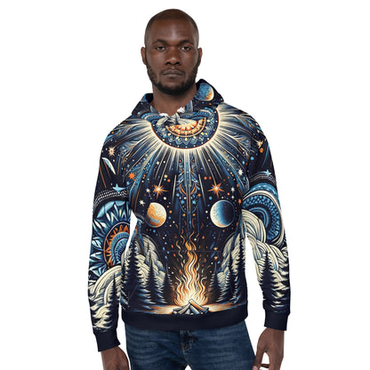 Cosmic Campfire Magic Hoodie – Adult Unisex Artistic All-Over Print Sweatshirt, Artistic Graphic Outerwear