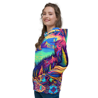 Psychedelic Hoodie Adult, Mountain Lake Forest Landscape All Over Print