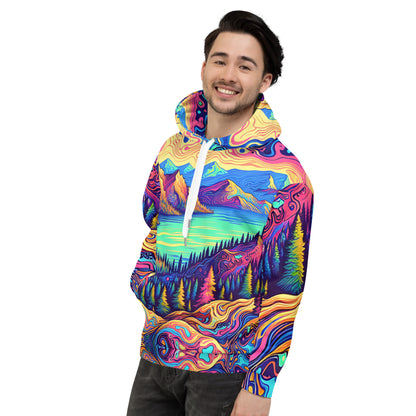 Psychedelic Hoodie Adult, Mountain Lake Forest Landscape All Over Print