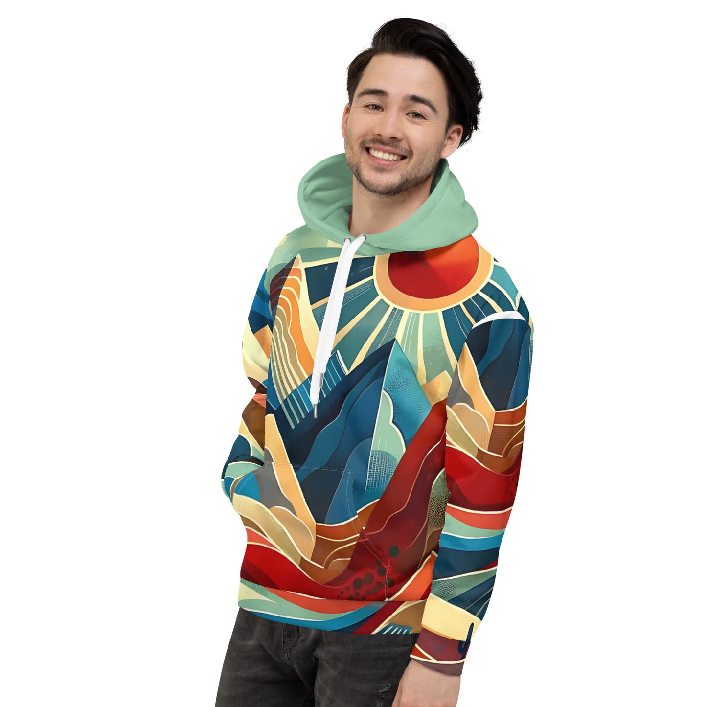 Desert Landscape Abstract Eastern Sierra Hoodie – Unisex Minimalist Artistic All-Over Print Graphic Pullover, Vibrant Mountain Design