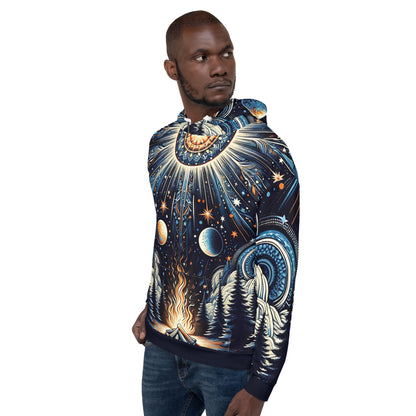 Cosmic Campfire Magic Hoodie – Adult Unisex Artistic All-Over Print Sweatshirt, Artistic Graphic Outerwear