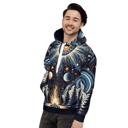 Cosmic Campfire Magic Hoodie – Adult Unisex Artistic All-Over Print Sweatshirt, Artistic Graphic Outerwear