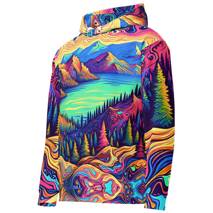 Psychedelic Hoodie Adult, Mountain Lake Forest Landscape All Over Print