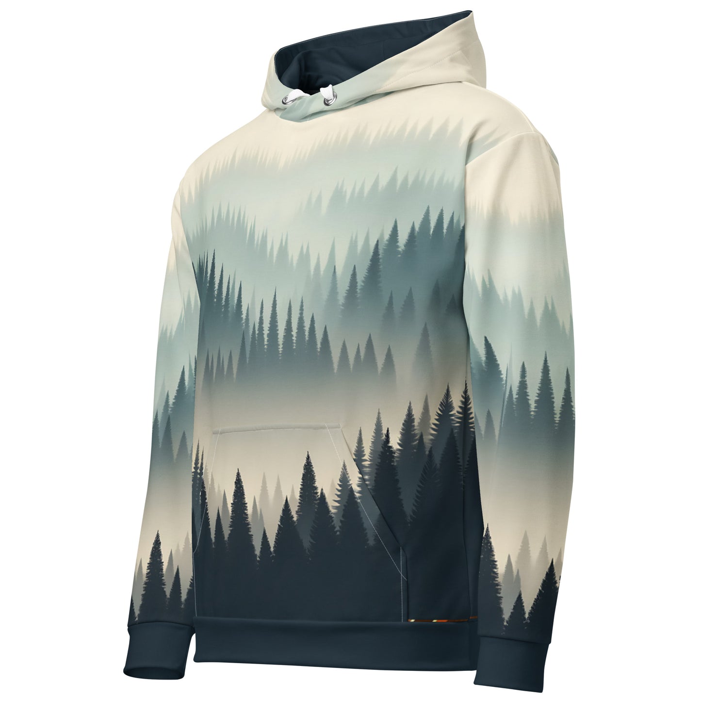 Misty Forest Hoodie Adult, Minimalist Forest Tree Line Gradient All-Over Print Graphic Pullover