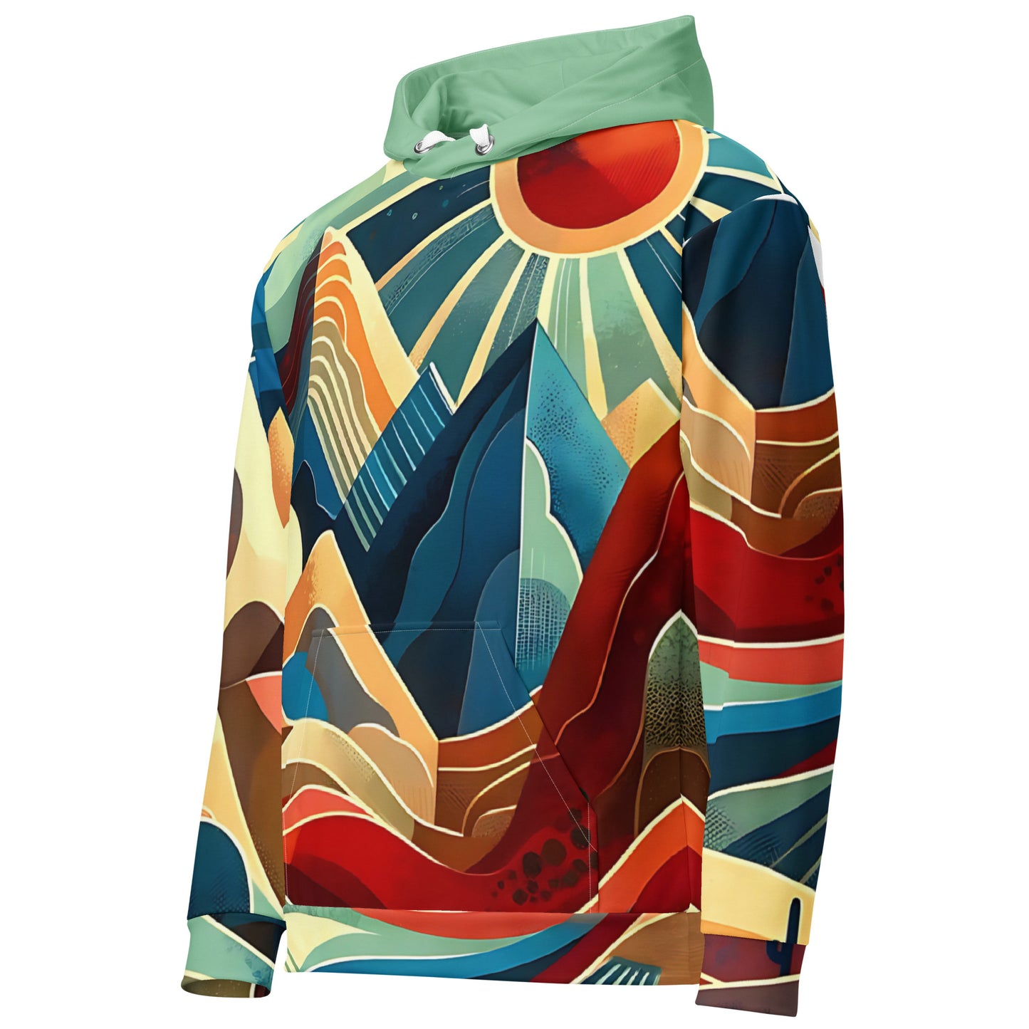 Desert Landscape Abstract Eastern Sierra Hoodie – Unisex Minimalist Artistic All-Over Print Graphic Pullover, Vibrant Mountain Design