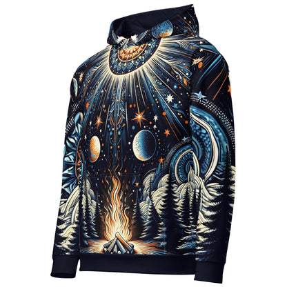 Cosmic Campfire Magic Hoodie – Adult Unisex Artistic All-Over Print Sweatshirt, Artistic Graphic Outerwear