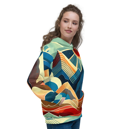 Desert Landscape Abstract Eastern Sierra Hoodie – Unisex Minimalist Artistic All-Over Print Graphic Pullover, Vibrant Mountain Design