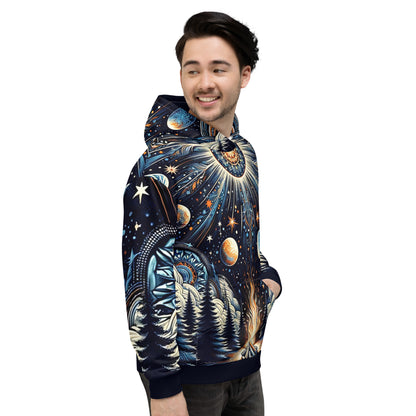 Cosmic Campfire Magic Hoodie – Adult Unisex Artistic All-Over Print Sweatshirt, Artistic Graphic Outerwear