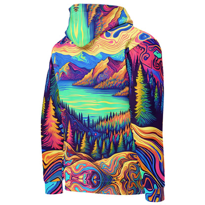 Psychedelic Hoodie Adult, Mountain Lake Forest Landscape All Over Print