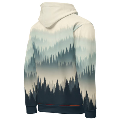 Misty Forest Hoodie Adult, Minimalist Forest Tree Line Gradient All-Over Print Graphic Pullover