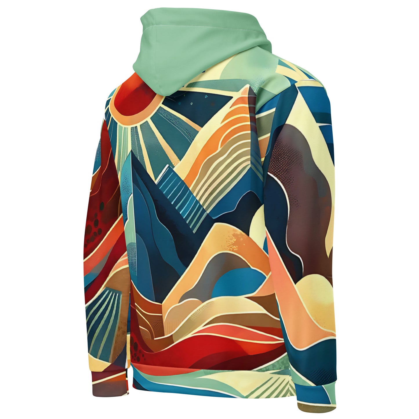 Desert Landscape Abstract Eastern Sierra Hoodie – Unisex Minimalist Artistic All-Over Print Graphic Pullover, Vibrant Mountain Design