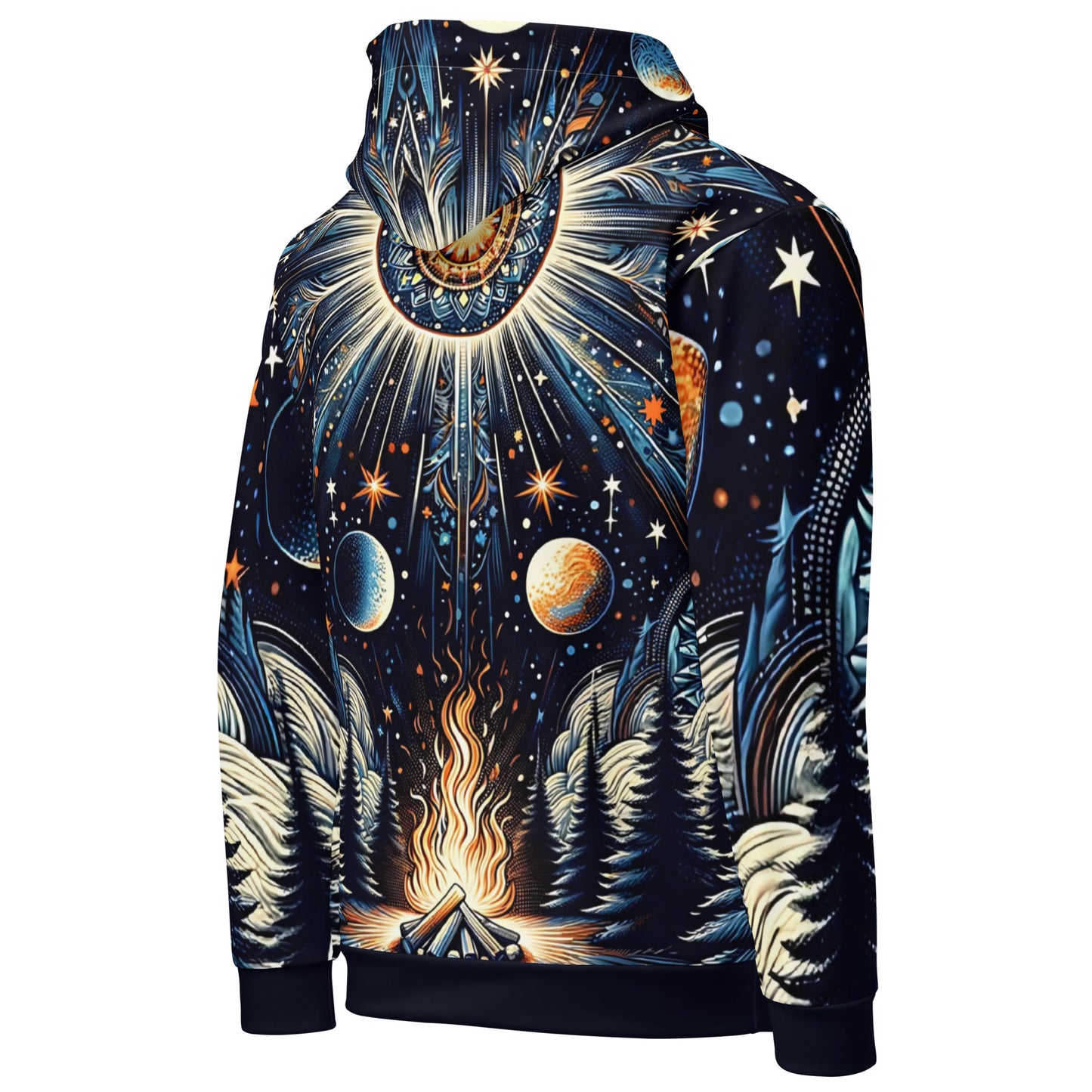 Cosmic Campfire Magic Hoodie – Adult Unisex Artistic All-Over Print Sweatshirt, Artistic Graphic Outerwear