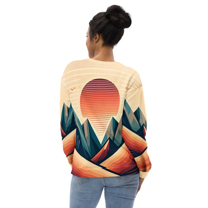 Desert Sunset Abstract Sweatshirt – Unisex All-Over Print Graphic Pullover, Mountain Landscape Design