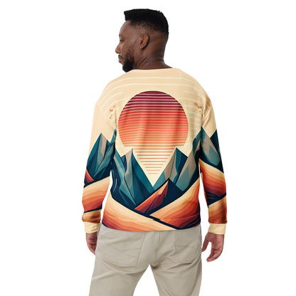 Desert Sunset Abstract Sweatshirt – Unisex All-Over Print Graphic Pullover, Mountain Landscape Design