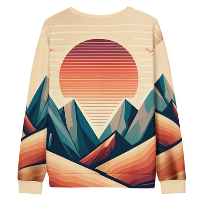 Desert Sunset Abstract Sweatshirt – Unisex All-Over Print Graphic Pullover, Mountain Landscape Design