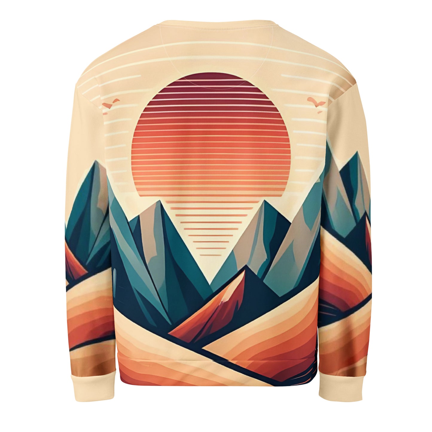 Desert Sunset Abstract Sweatshirt – Unisex All-Over Print Graphic Pullover, Mountain Landscape Design