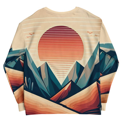 Desert Sunset Abstract Sweatshirt – Unisex All-Over Print Graphic Pullover, Mountain Landscape Design