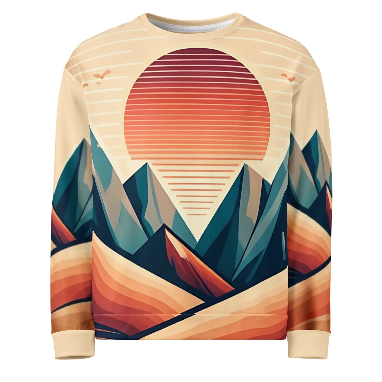 Desert Sunset Abstract Sweatshirt – Unisex All-Over Print Graphic Pullover, Mountain Landscape Design