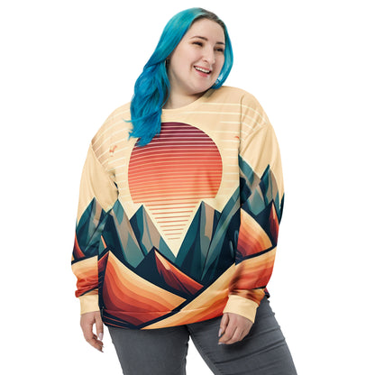 Desert Sunset Abstract Sweatshirt – Unisex All-Over Print Graphic Pullover, Mountain Landscape Design