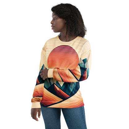 Desert Sunset Abstract Sweatshirt – Unisex All-Over Print Graphic Pullover, Mountain Landscape Design