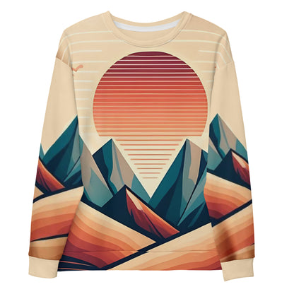 Desert Sunset Abstract Sweatshirt – Unisex All-Over Print Graphic Pullover, Mountain Landscape Design