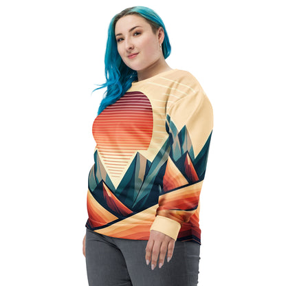 Desert Sunset Abstract Sweatshirt – Unisex All-Over Print Graphic Pullover, Mountain Landscape Design