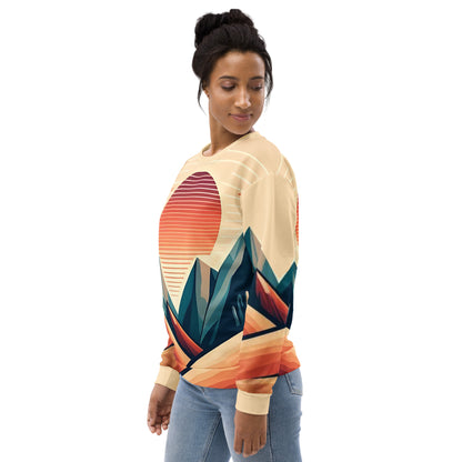 Desert Sunset Abstract Sweatshirt – Unisex All-Over Print Graphic Pullover, Mountain Landscape Design